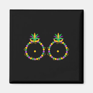 Lustigt bröst med Pärlor Nola Mardi Gras Tjock tis Magnet