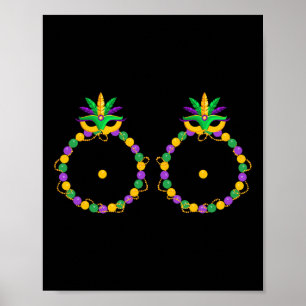Lustigt bröst med Pärlor Nola Mardi Gras Tjock tis Poster