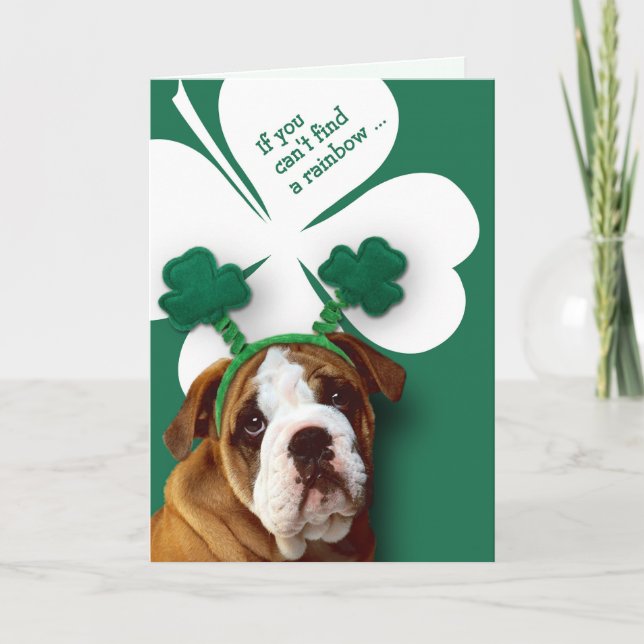 Lustigt Bulldog St. Patrick's Day Greeting Card Kort (Framsida)