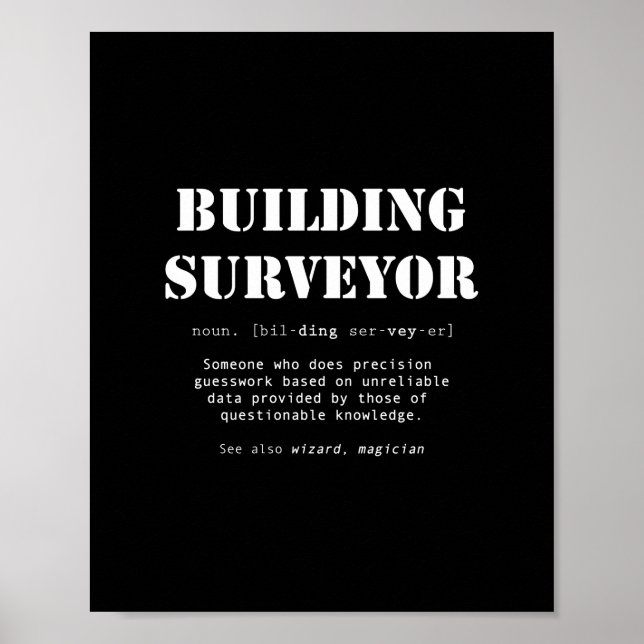 Lustigt Byggnad Surveyor Dictionary Definition Poster (Framsidan)