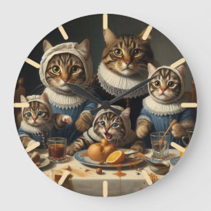 Lustigt byte av katter Wall Clock Stor Klocka