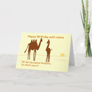 Lustigt Camel Birthday-kort, lägg till namn front. Kort