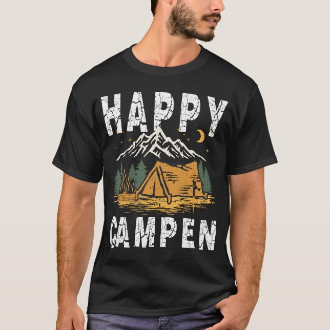 Lustigt Camping Hiking Älskare nuvarande Lycklig C T Shirt (Framsida)