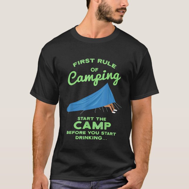 Lustigt Camping Hunting Hiking startar Camp före d T Shirt (Framsida)