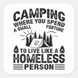 Lustigt camping ord fyrkantigt klistermärke