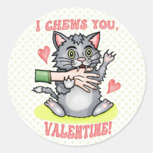Lustigt Cat Biting Hand I Chews You Valentine Day Runt Klistermärke