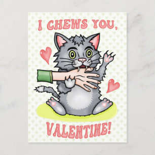 Lustigt Cat Biting Hand I Chews You Valentine Day Vykort