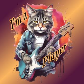 Lustigt Cat Guitar jag är spelare T Shirt