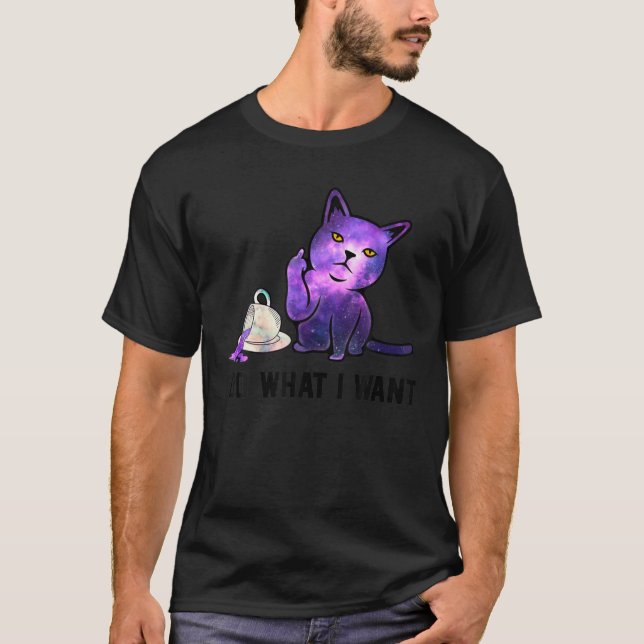 Lustigt Cat I-Do What I want - Galaxy Cat T Shirt (Framsida)