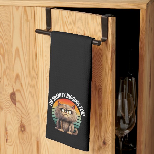 Lustigt Cat.. Jag dömer dig tyst Kökshandduk (Thirds Fold)