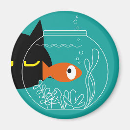 Lustigt Cat Magnet - Fiske! Rund kantutjämning - d