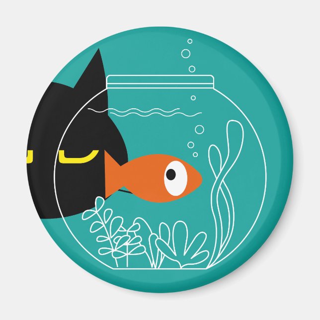 Lustigt Cat Magnet - Fiske! Rund kantutjämning - d (Framsidan)