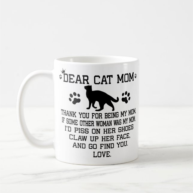Lustigt Cat mamma fotokollage och kattens namn Kaffemugg (Vänster)