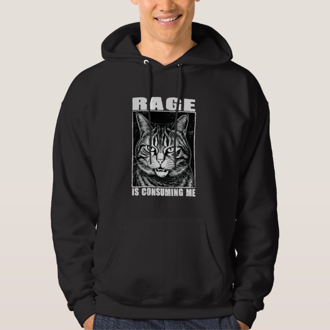Lustigt Cat Meme Rage konsumerar mig Kitten Älskar Hoodie (Framsida)