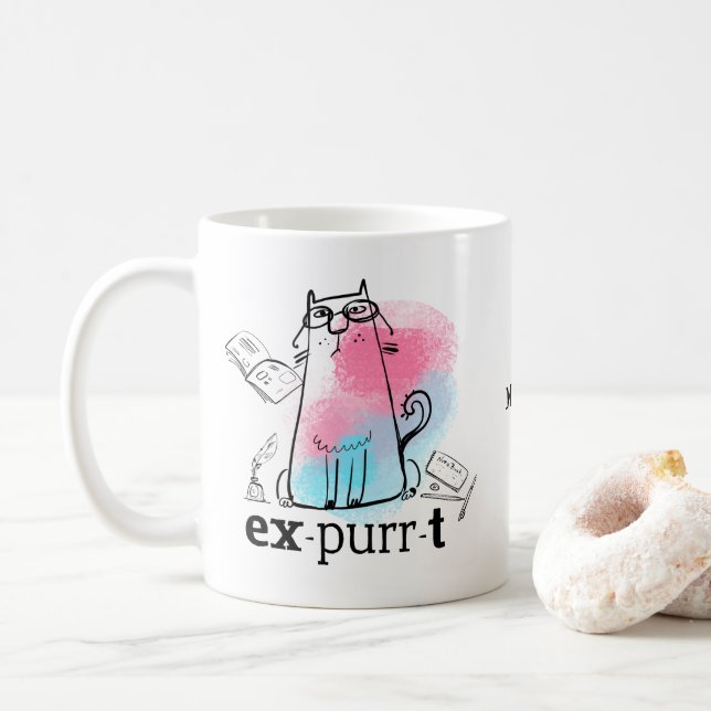 Lustigt Cat Play på Ord Expurrt Namn Kaffemugg (Med munk)