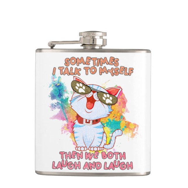 Lustigt Cat pratar med sig själv - Cute och Humous Fickplunta (Framsidan)