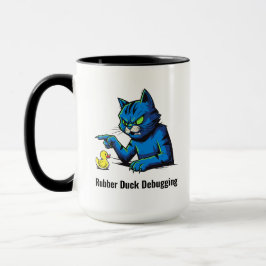 Lustigt Cat Rubber Anka Felsökning Illustration Mugg