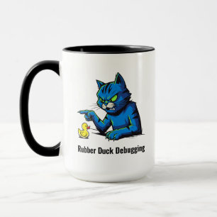 Lustigt Cat Rubber Anka Felsökning Illustration Mugg