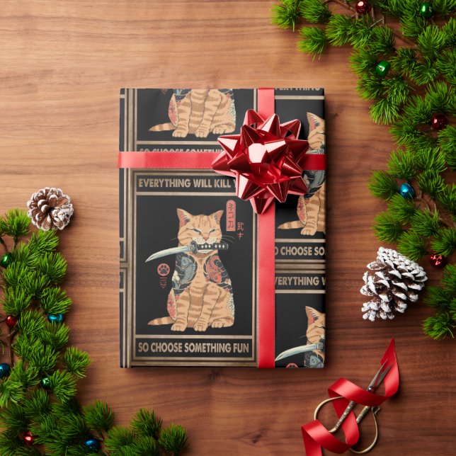 Lustigt Cat Samurai Allt kommer att Döda dig Presentpapper (Julgåva)