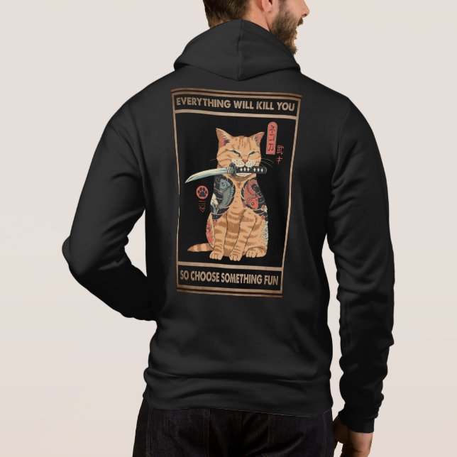 Lustigt Cat Samurai Allt kommer att Döda dig T Shirt (Baksida)