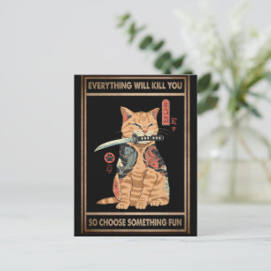 Lustigt Cat Samurai Allt kommer att Döda dig Vykort