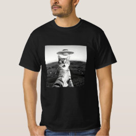 Lustigt Cat Selfie med Alien UFO T Shirt