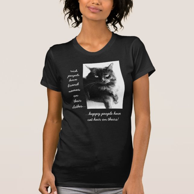 Lustigt Cat Shirt, lycklig folk bäror katthår! T Shirt (Framsida)