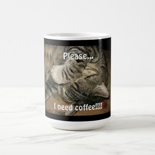 Lustigt Cat, snälla ..jag behöver kaffe! Kaffemugg (Center)