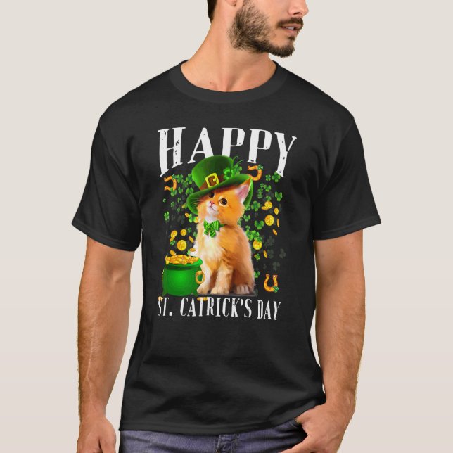 Lustigt Cat St Patrick Day Lycklig Catrick's Day T Shirt (Framsida)