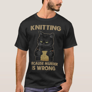 Lustigt Cat sticka shirt Knitting eftersom mord är T
