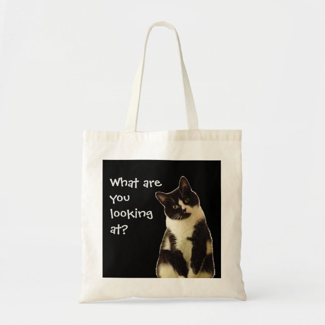 Lustigt Cat "Vad tittar du på?" Tygkasse (Framsidan)