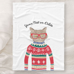 Lustigt Cat Wearing Glasses, Ugly jul Sweater Fleecefilt