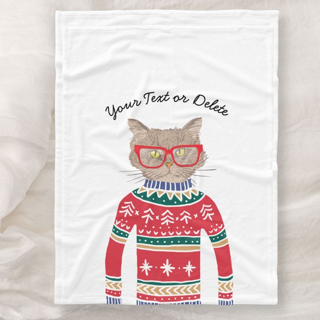 Lustigt Cat Wearing Glasses, Ugly jul Sweater Fleecefilt (Skapare uppladdad)