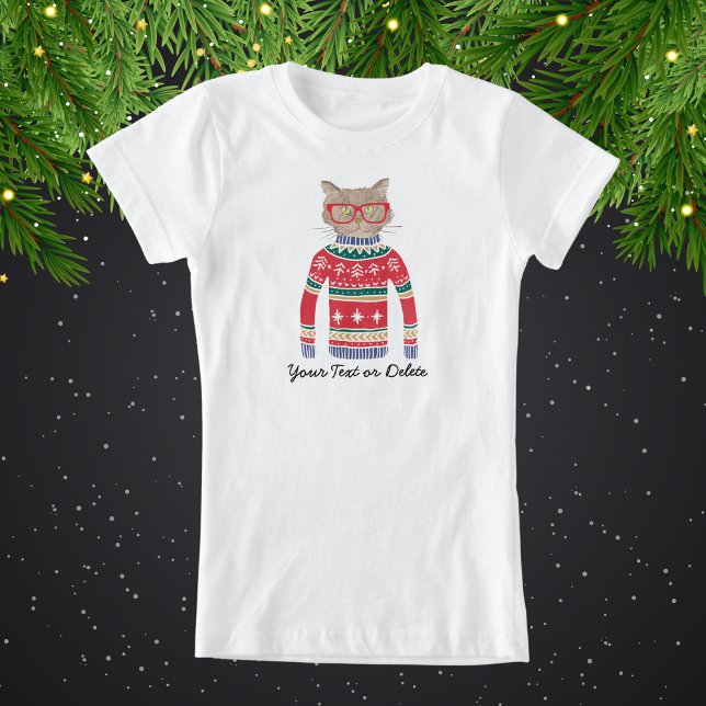 Lustigt Cat Wearing Glasses, Ugly jul Sweater T-shirt (Skapare uppladdad)