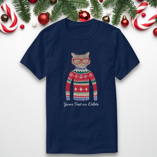Lustigt Cat Wearing Glasses, Ugly jul Sweater Tee Shirt (Skapare uppladdad)