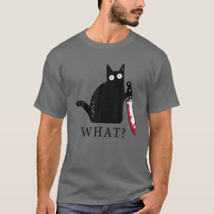 Lustigt Cat What? Mörkt svart katt med Knivar gip T Shirt