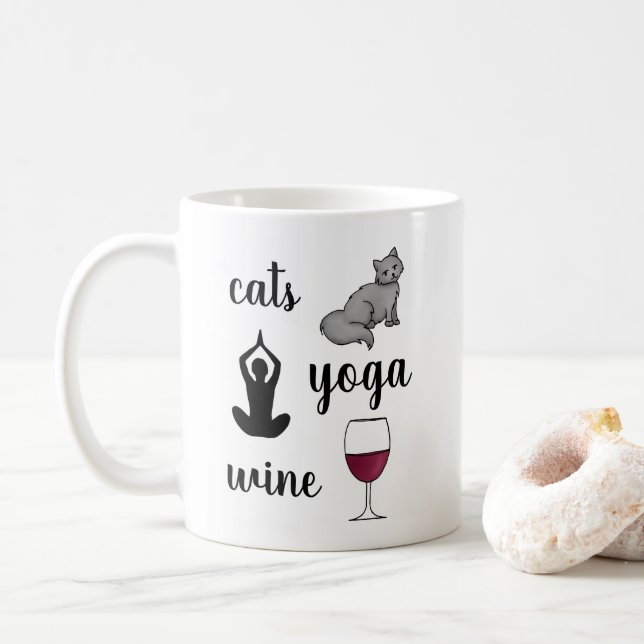 Lustigt Cats Yoga Vin Älskare Kaffemugg (Med munk)