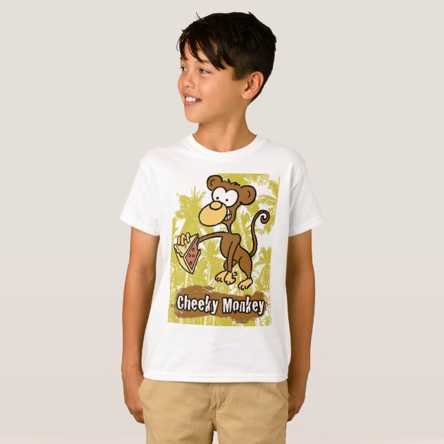 Lustigt Cheeky Monkey i Jungle T-Shirt (Hel framsida)