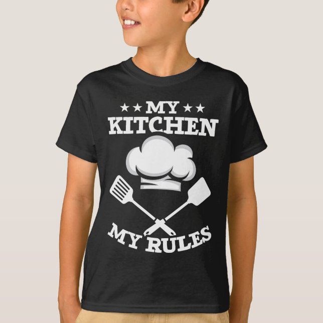 Lustigt Chef Köks Regler Cooking Humor T Shirt (Framsida)