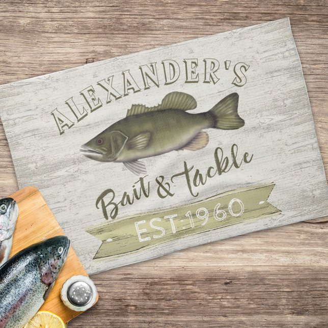 Lustigt Chef Simple Fisherman Bait and Tackle Sign Kökshandduk (Skapare uppladdad)