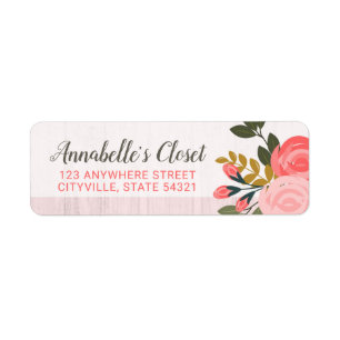 Lustigt Chic Blomsterrosa Rosa Returadress Etikett