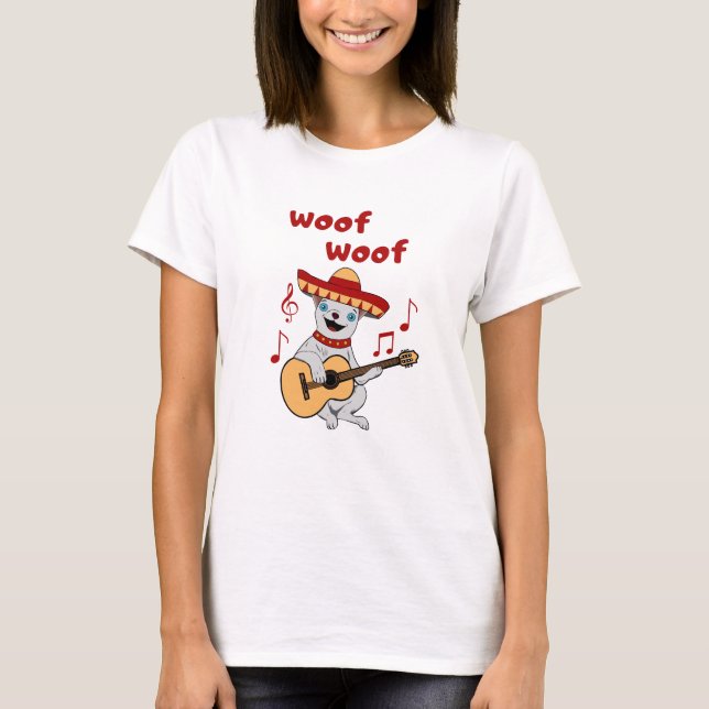 Lustigt Chihuahua spelar gitarr. Cute Hund T Shirt (Framsida)