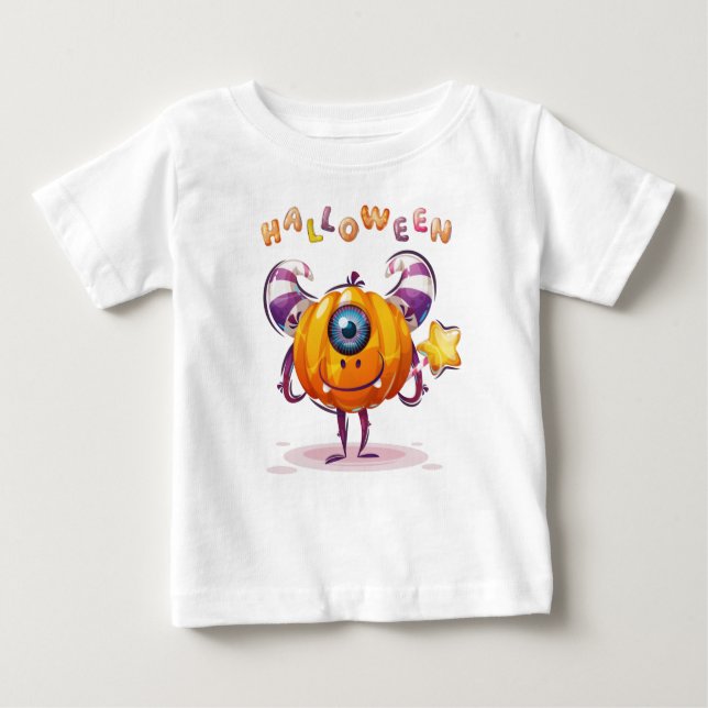 Lustigt Childisch Halloween Pumpkin med magiskt tr T Shirt (Framsida)