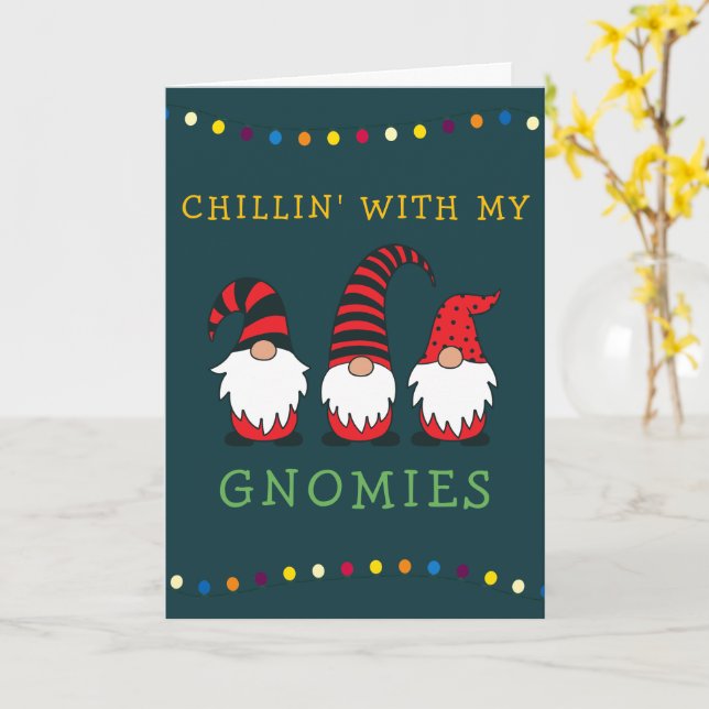 Lustigt Chillin med min Gnomies Jul Pun | Kort (Gul blomma)