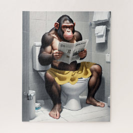 Lustigt chimp på en toalett pussel