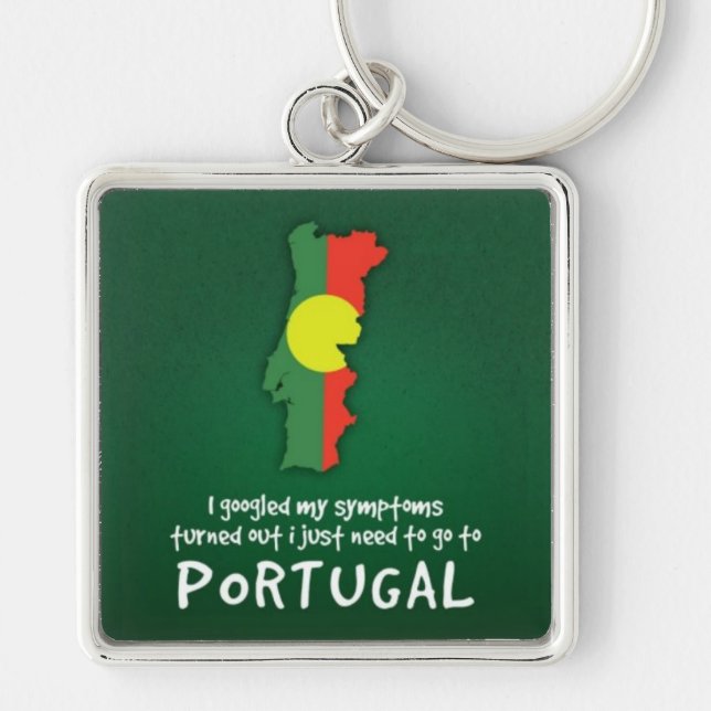 Lustigt citat I Googled Mina symtom Portugal Fyrkantig Silverfärgad Nyckelring (Framsidan)