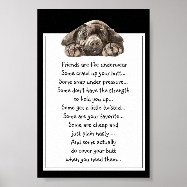 Lustigt citat om vänner är som underkläder poster (Framsidan)