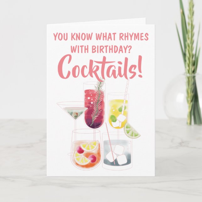 Lustigt Cocktail Drinks Illustrations födelsedag Kort (Framsida)