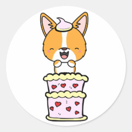 Lustigt Corgi hoppar ut ur en kaka Runt Klistermärke