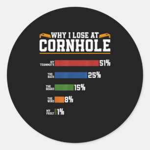 Lustigt Cornhole-spelare varför jag förlorar i Cor Runt Klistermärke